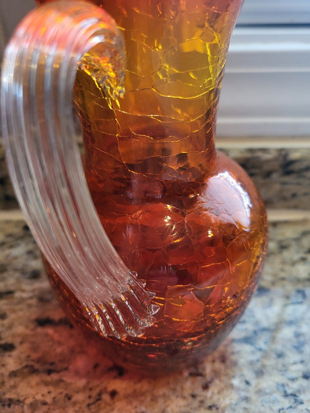 VTG. Blenko 7 Inch  Handblown Amberina  Crackle Glass Pitcher -Vase  Glass Art - Picture 7 of 16